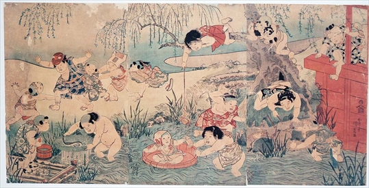 子供川遊びの図　　